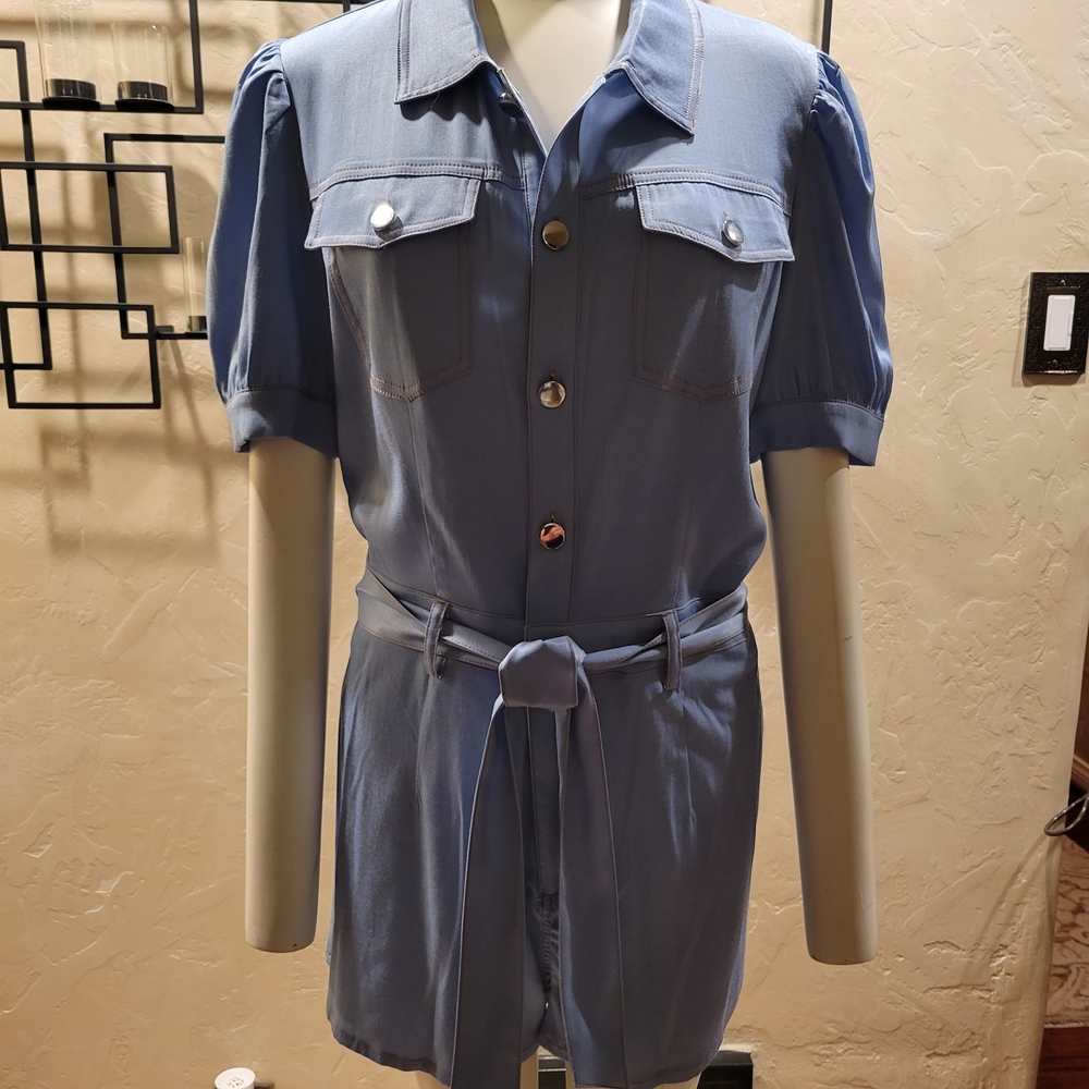 Stylish Blue Button-Up Romper